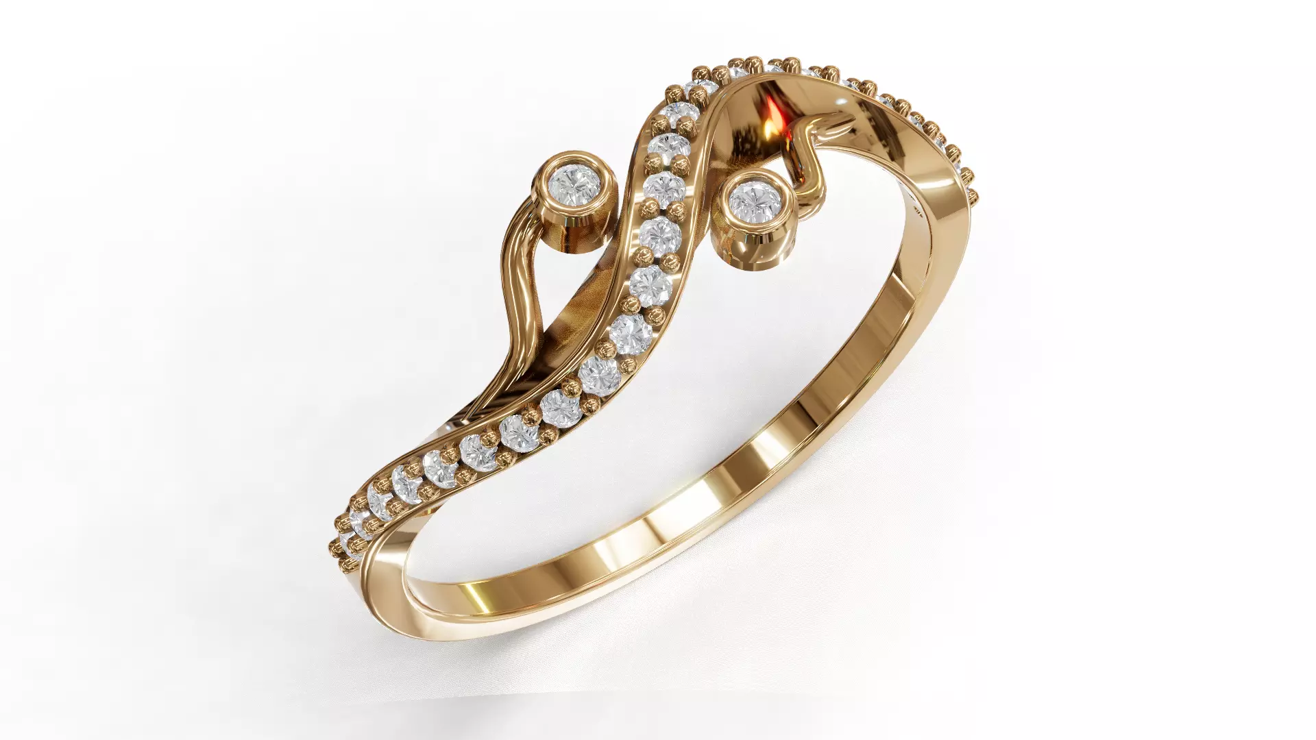 Twist Wave Shak Diamond Ring 3D print model_0