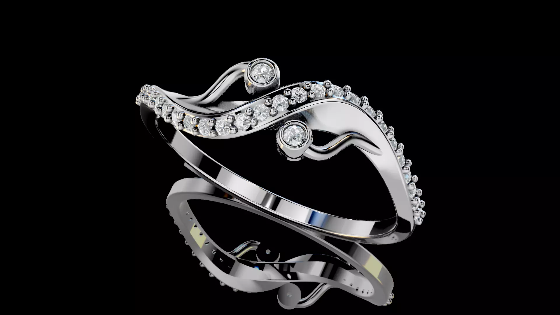 Twist Wave Shak Diamond Ring 3D print model_14