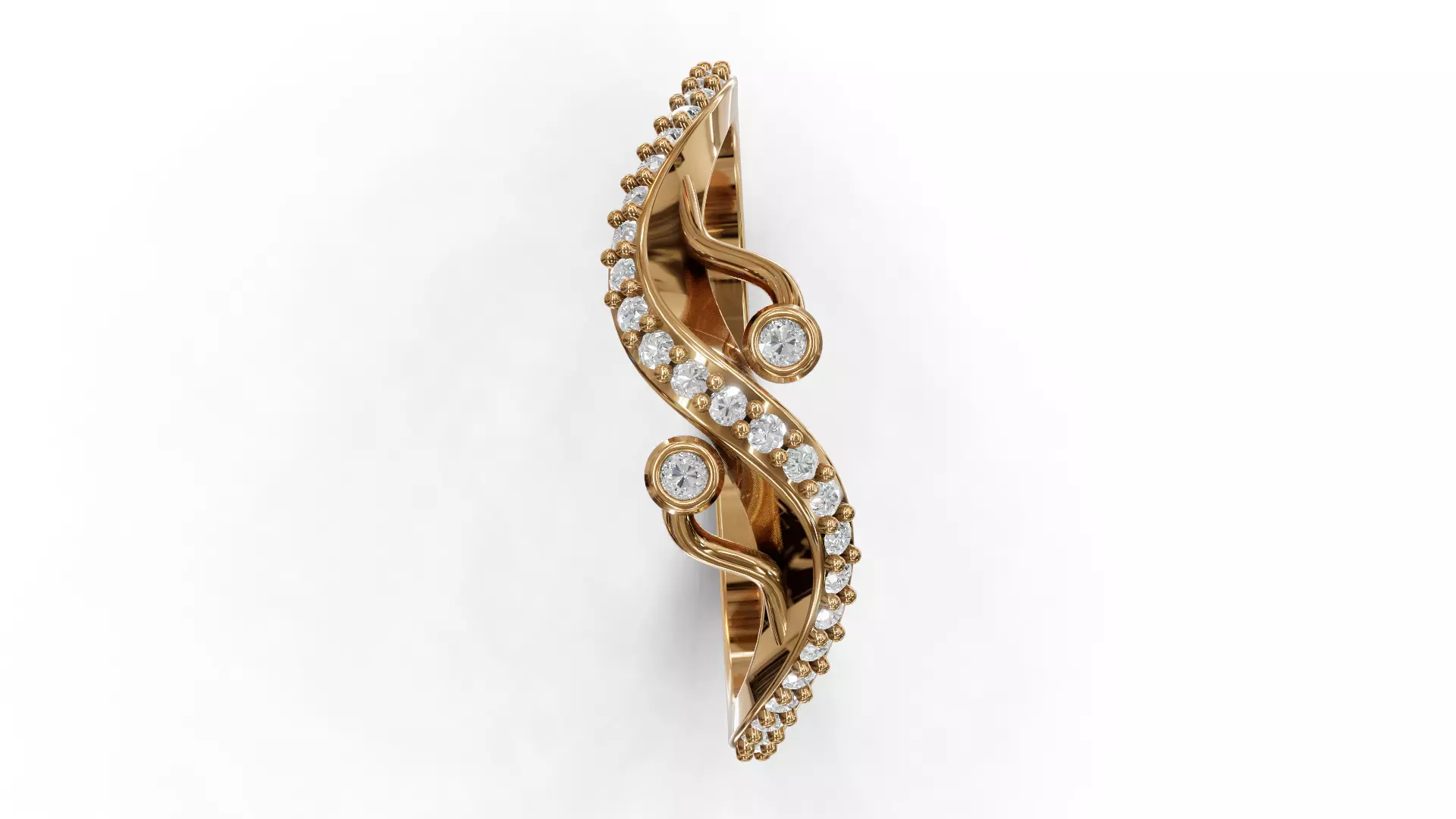 Twist Wave Shak Diamond Ring 3D print model_12