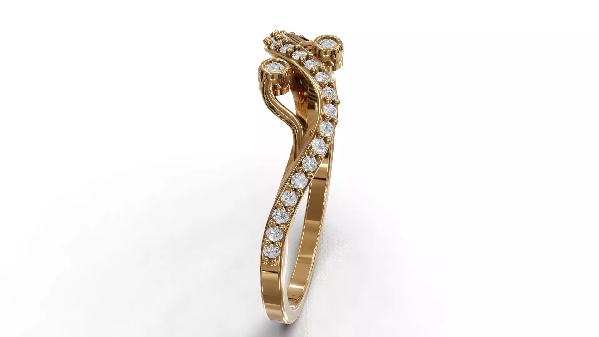 Twist Wave Shak Diamond Ring 3D print model_9