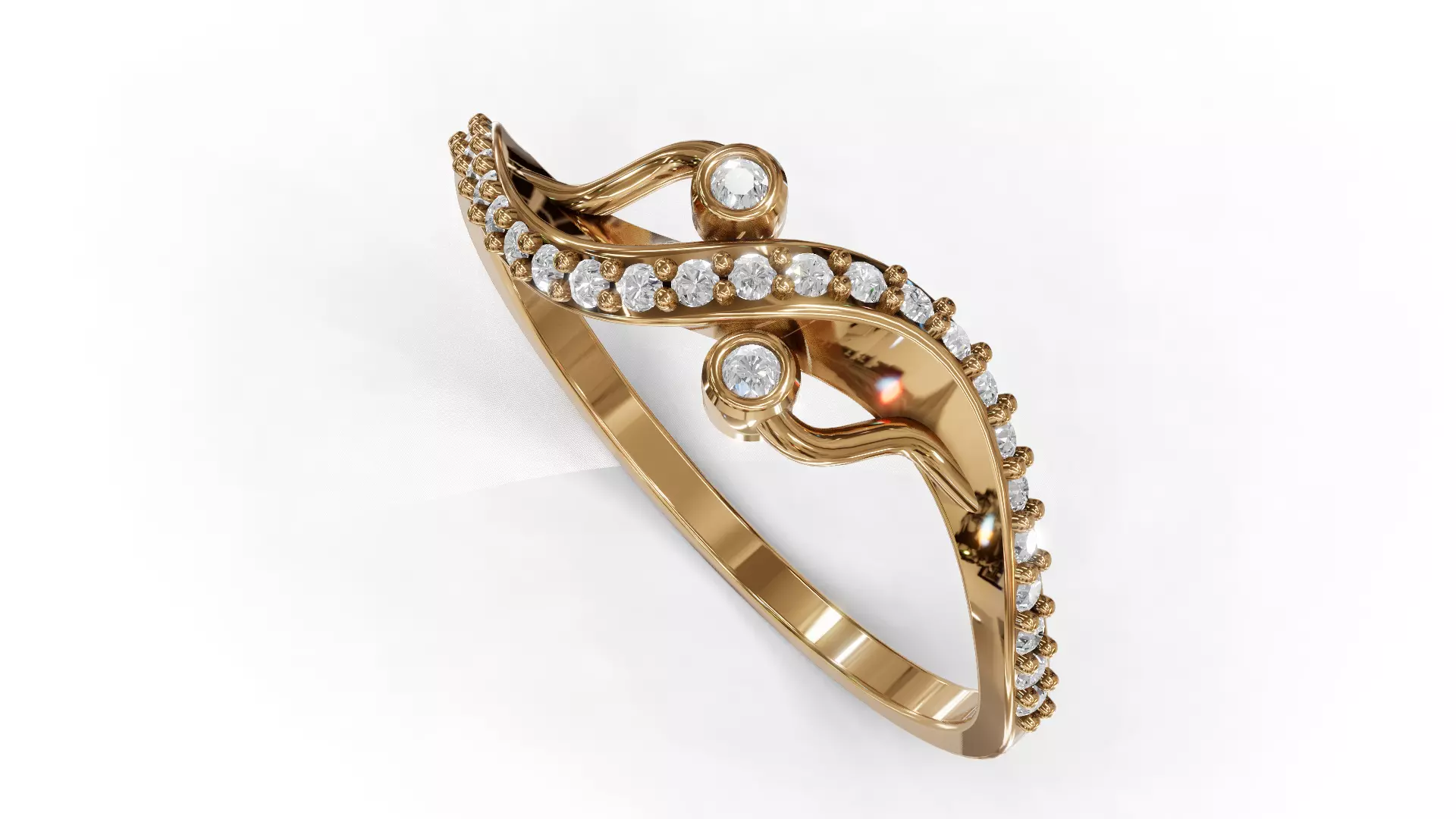 Twist Wave Shak Diamond Ring 3D print model_2