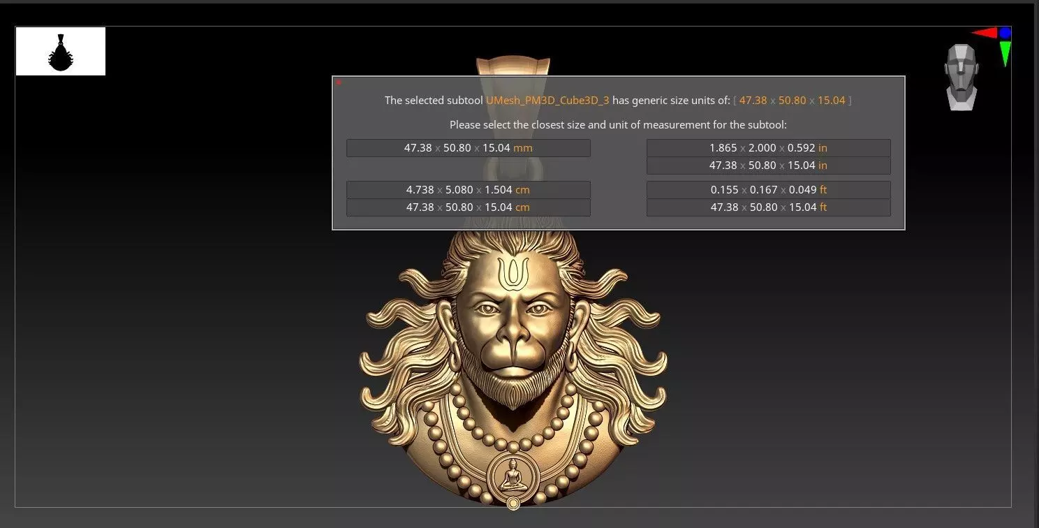 Hanuman pendent 3D model_2