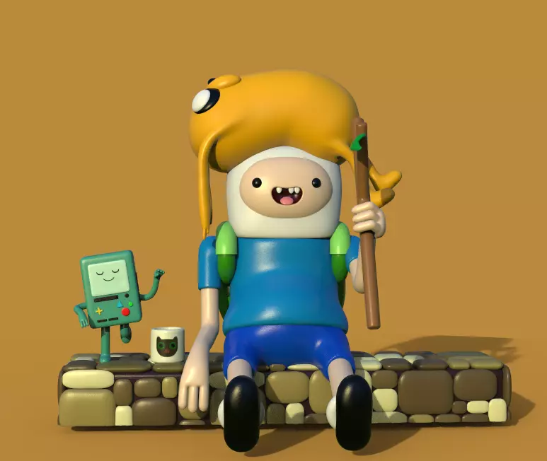 ADVENTURE TIME DIORAMA JAKE FINN ADN BMO-PARTS AND COMPLETE 3D print model_2