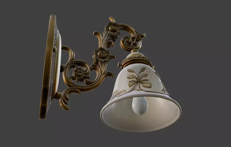 Victorian Floral Wall Lamp 3D Model 3D model_4