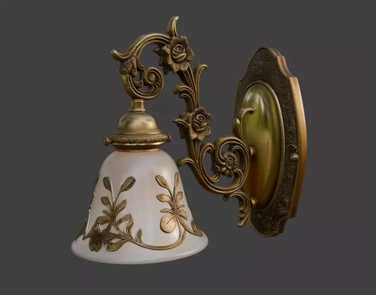 Victorian Floral Wall Lamp 3D Model 3D model_0