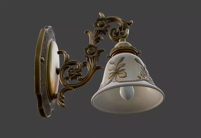 Victorian Floral Wall Lamp 3D Model 3D model_3