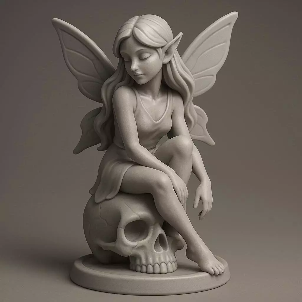 Gothic Fairy on Skull 3D print model_0