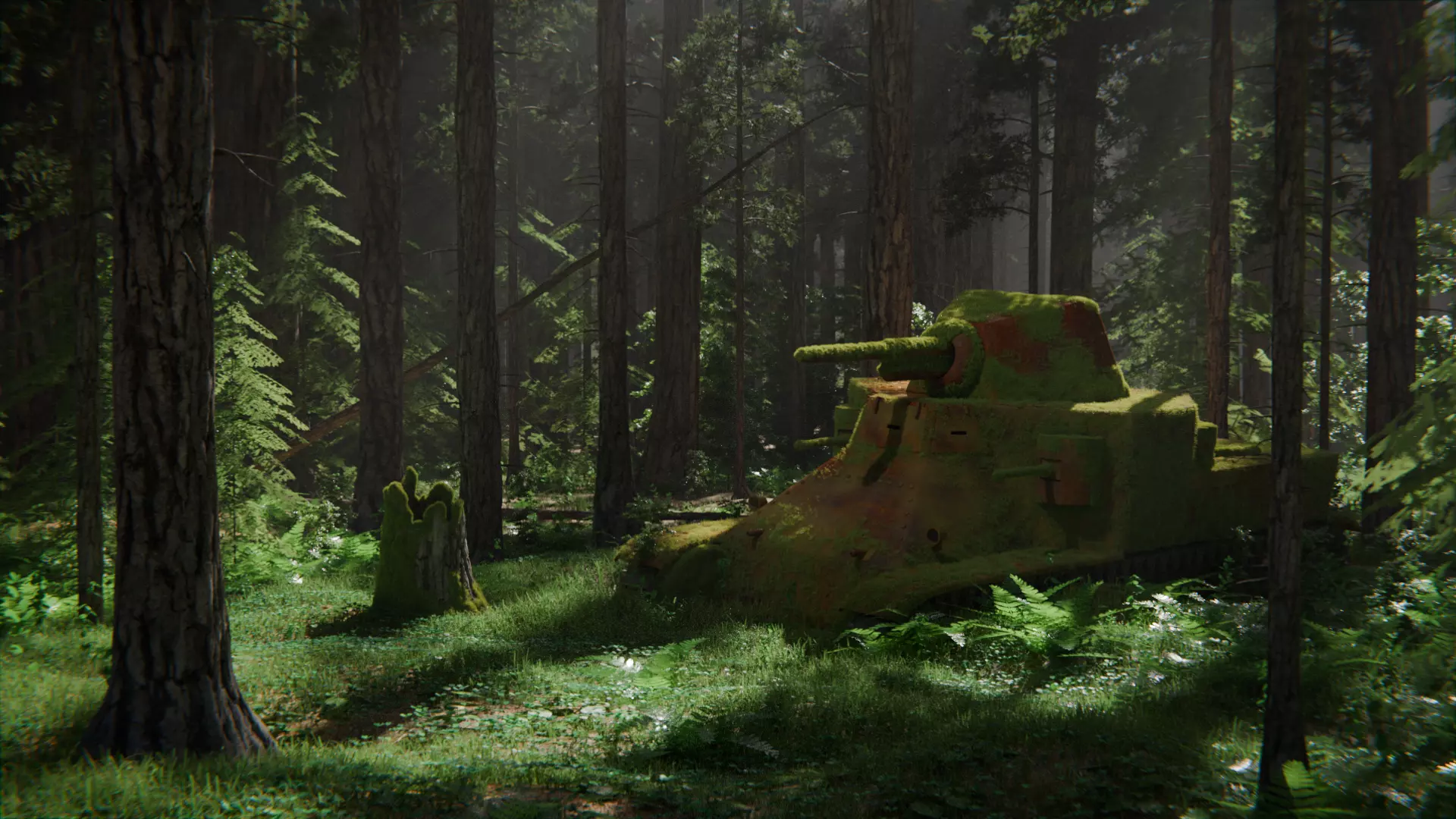Tank in the Forest 3d Scene 3D model_0