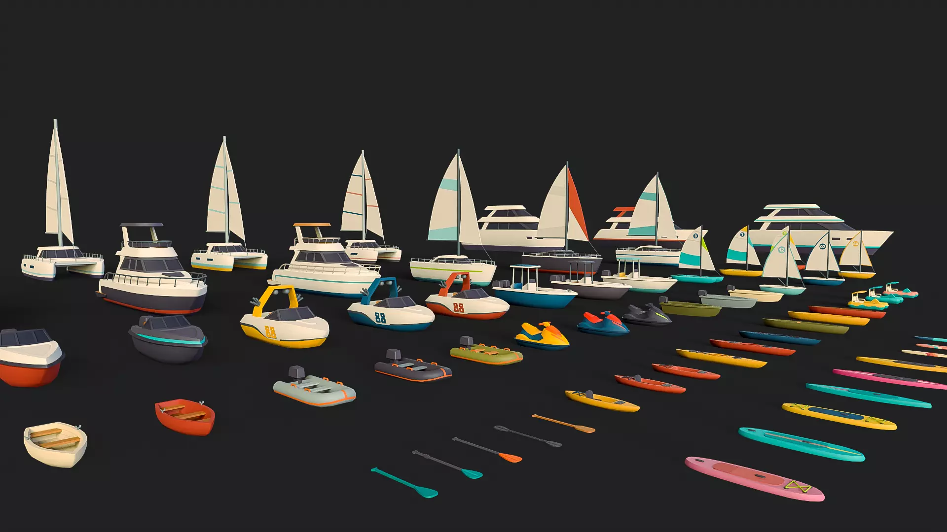 Stylized Watercraft Pack Low-poly 3D model_1