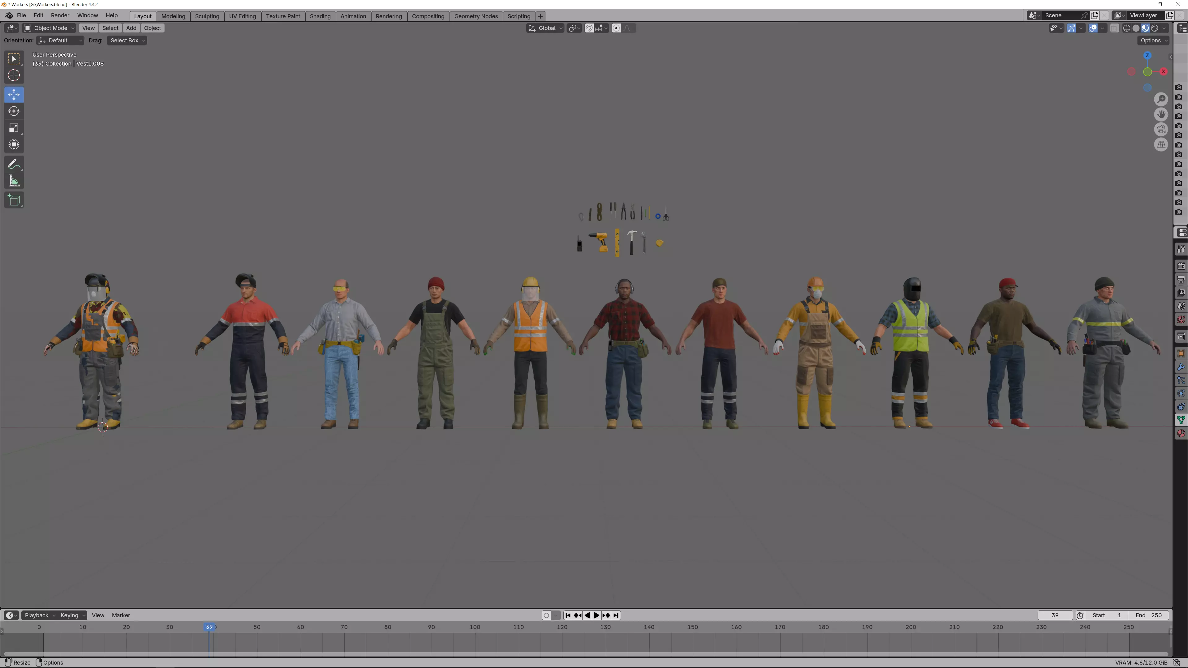 Workers Modular Character Low-poly 3D model_10