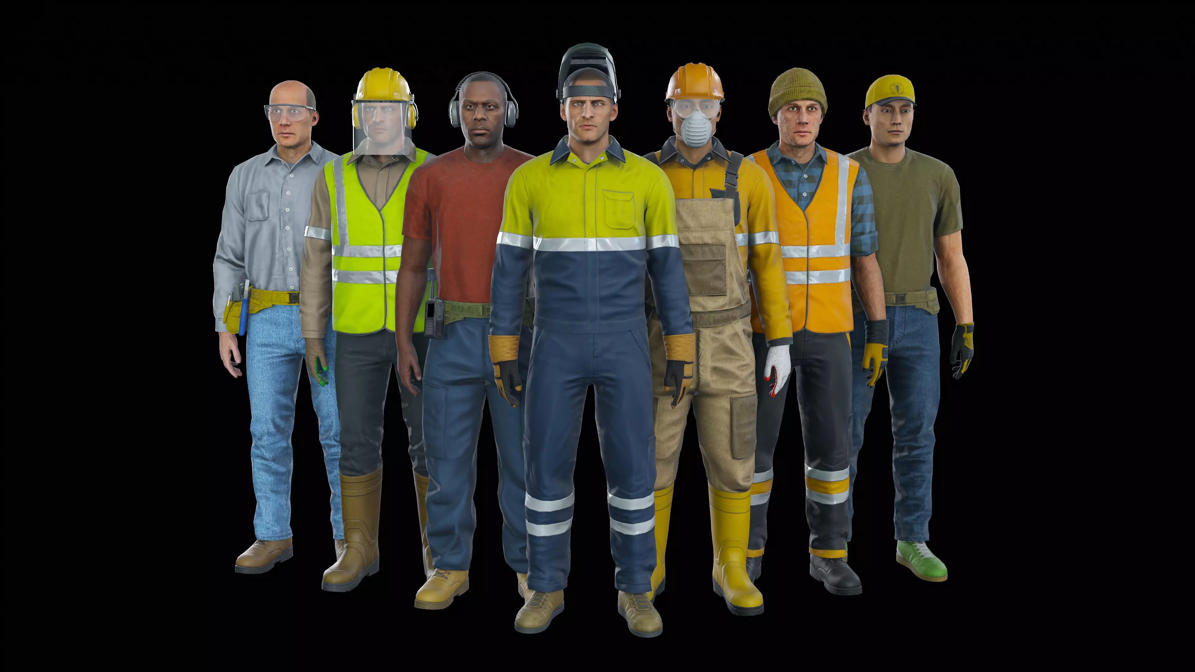 Workers Modular Character Low-poly 3D model_23