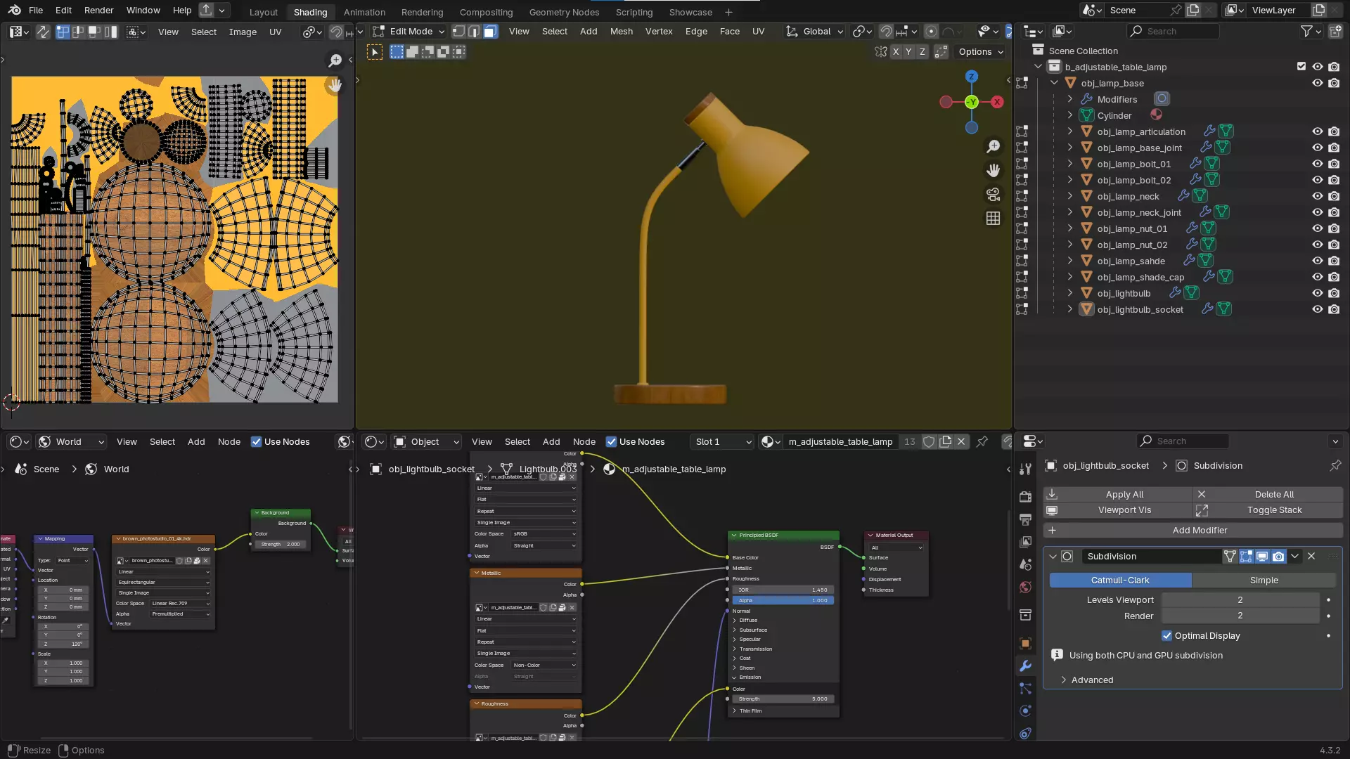 Adjustable Table Lamp Yellow - PBR metal lamp Low-poly 3D model_18