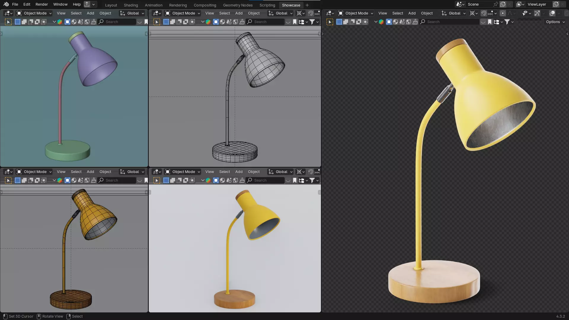 Adjustable Table Lamp Yellow - PBR metal lamp Low-poly 3D model_17