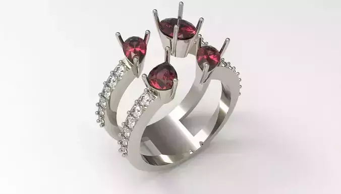 Scarlet Elegance Double Band Ring 3D print model