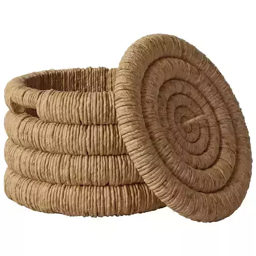 Round basket with lid made of woven banana tree Marilo