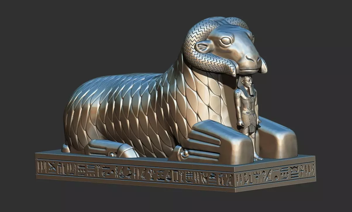 Amun Ram Sphinxs Egyptian Pharaoh Statue 3D printable Model 3D print model_0
