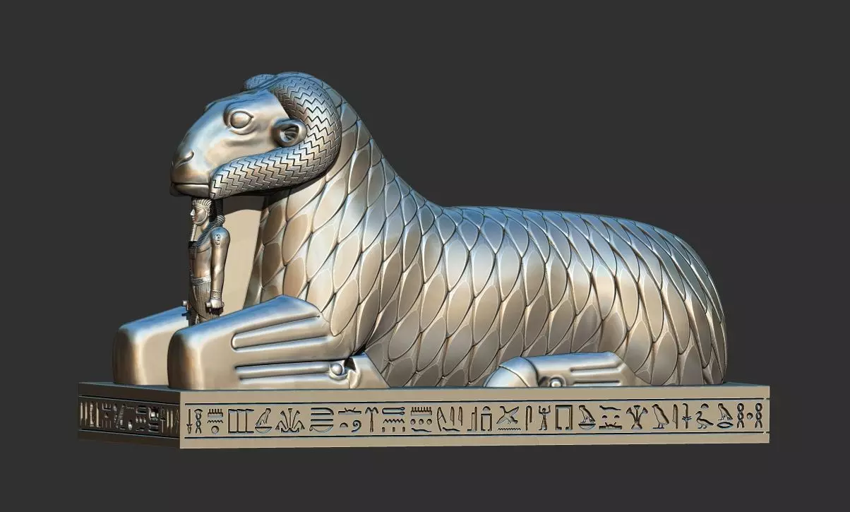 Amun Ram Sphinxs Egyptian Pharaoh Statue 3D printable Model 3D print model_3
