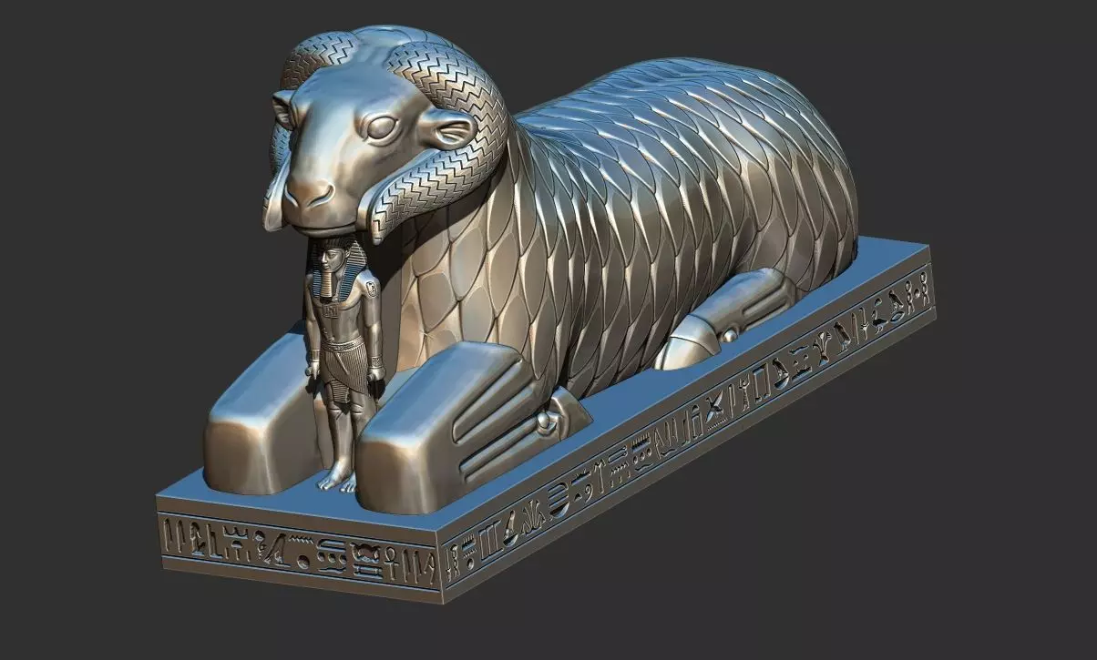 Amun Ram Sphinxs Egyptian Pharaoh Statue 3D printable Model 3D print model_5