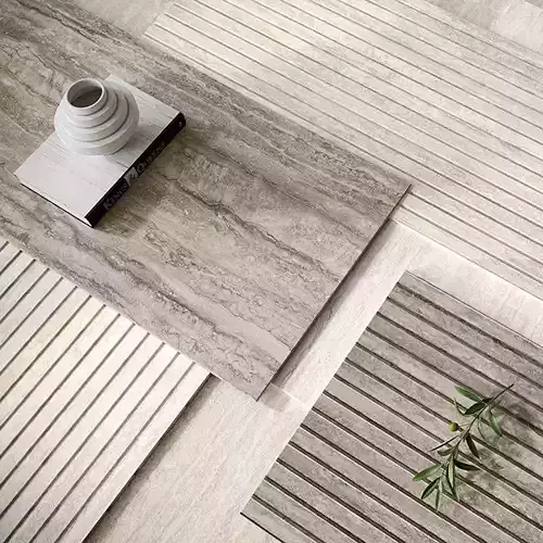 Beige Travertine Grooved   Smooth Tile 3D Model Set