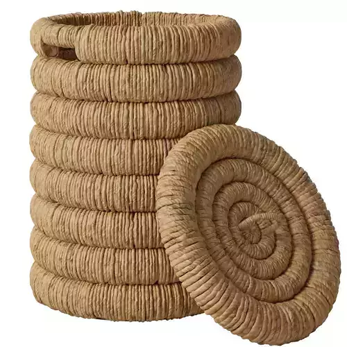 Round basket with lid made of woven banana tree high Marilo