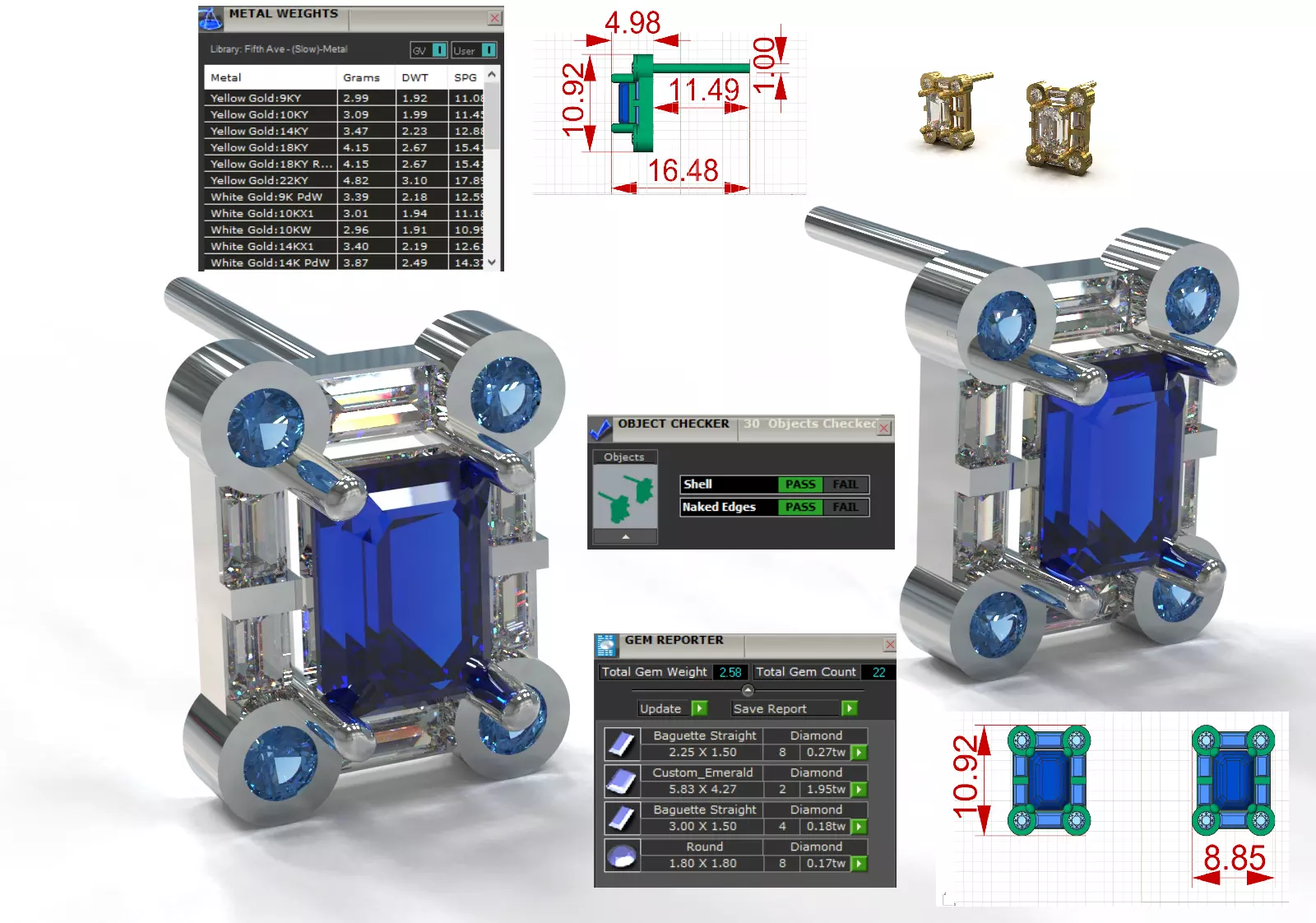 jewelry stl 3sm Earrings Emerald Architecture model je0136 3D print model