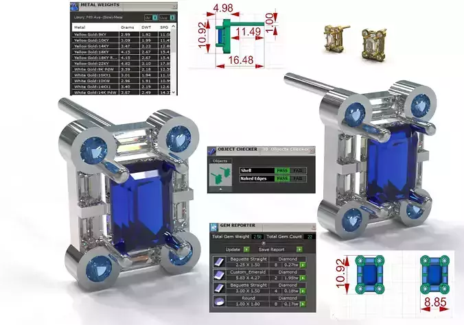 jewelry stl 3sm Earrings Emerald Architecture model je0136