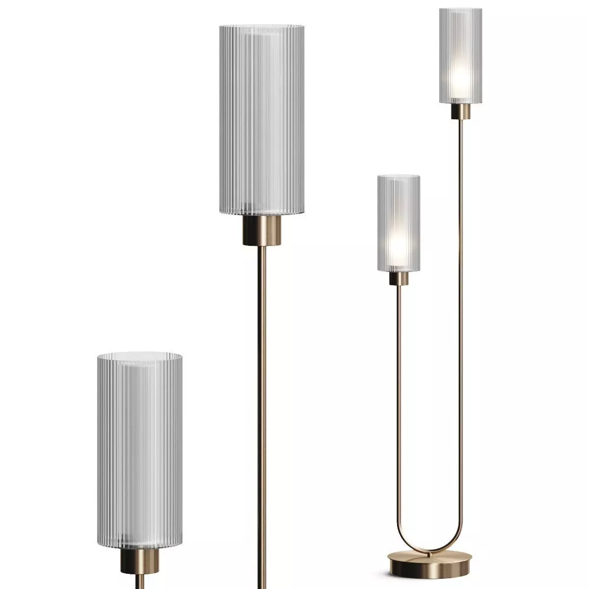 Gold Grantley Ribbed Glass Floor Lamp 3D model_0