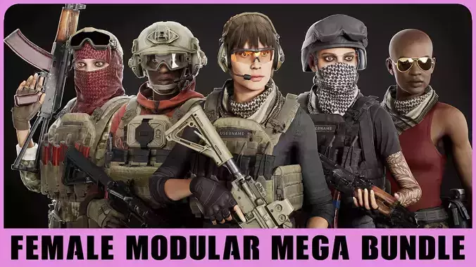 Female Modular Character Mega Bundle Low-poly 3D model