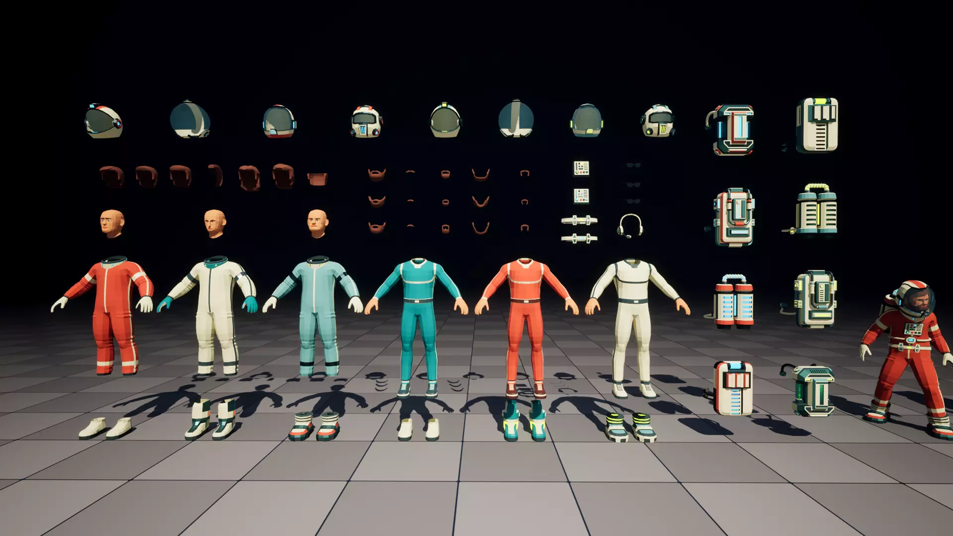 Astronaut modular low-poly stylized Low-poly 3D model_3