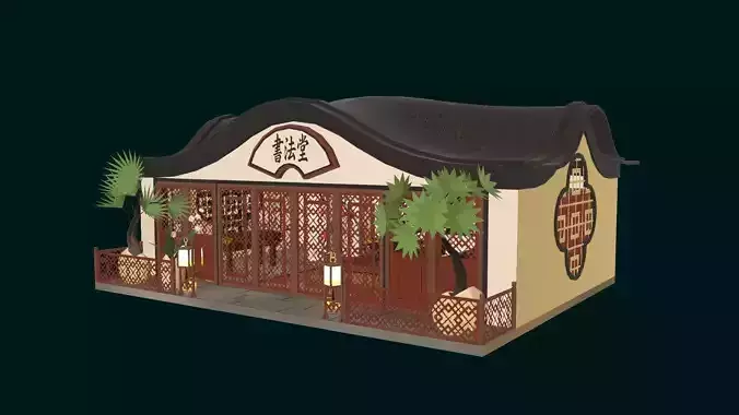 Stylized Chinese Calligraphy shop diorama Low-poly 3D model