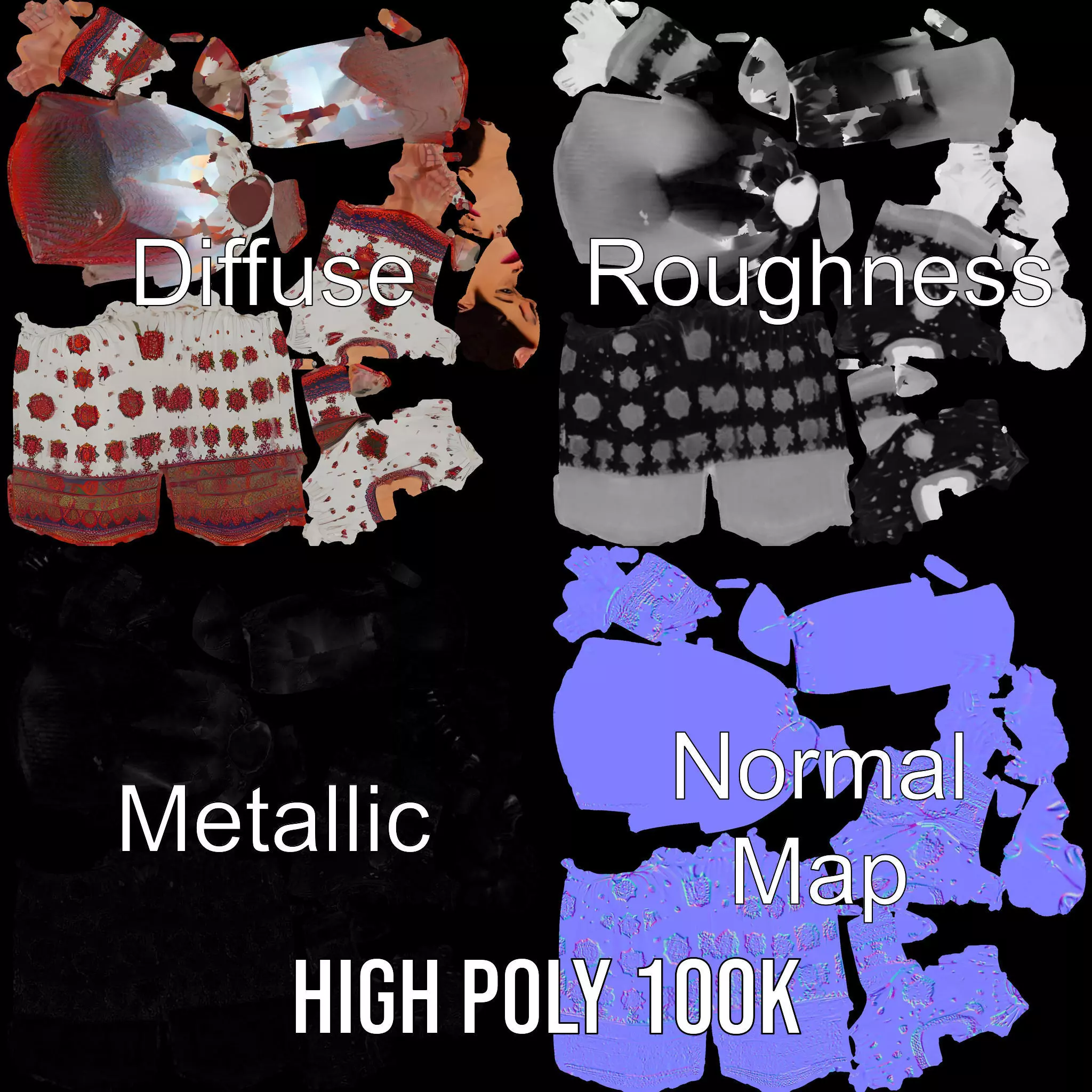 Floral Maxi Dress model pack Low-poly 3D model_4