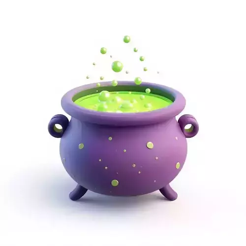 Cartoon Purple Cauldron with Bubbling Green Potion 3D Model