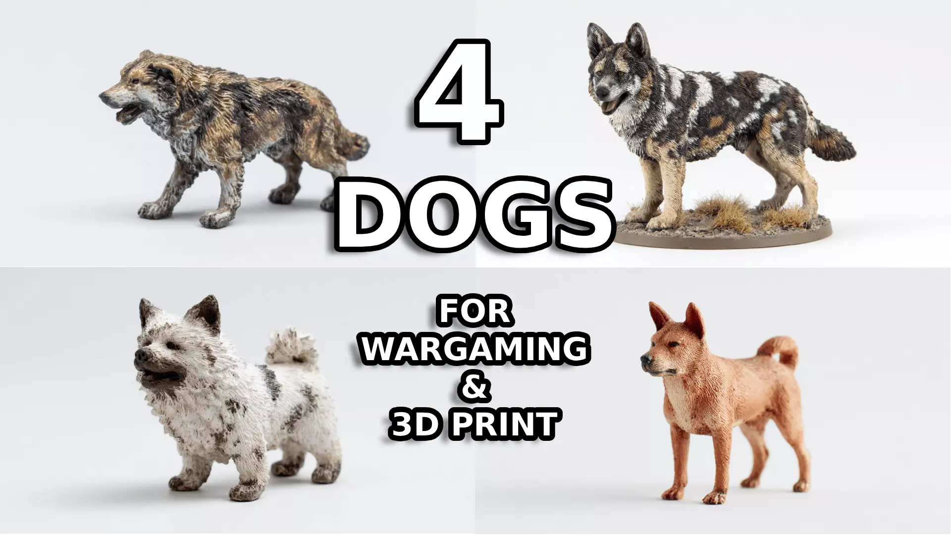 4 Dogs Perfect For Wargaming And 3D print 3D print model_0