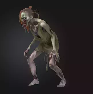 Zombie Woman 3D Model Realistic Horror Sculpture