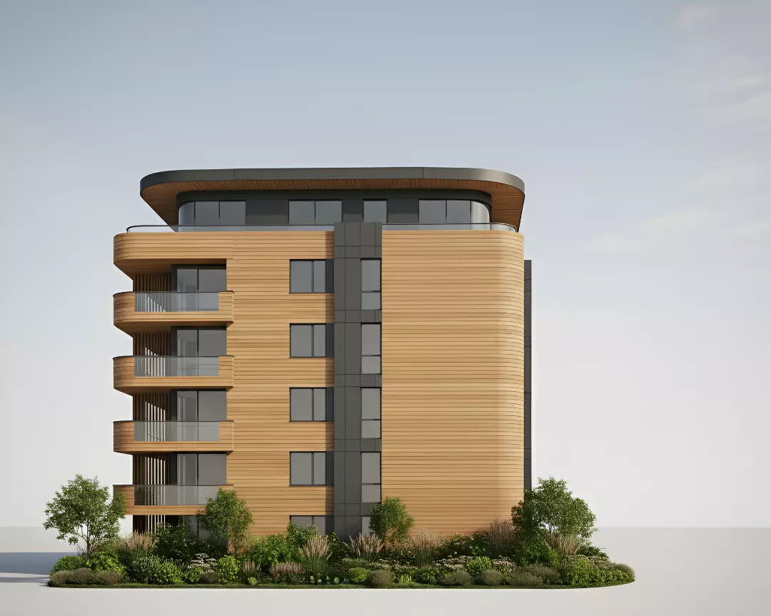 Modern Residential Building with Wood and Dark Panel Facade Low-poly 3D model_5