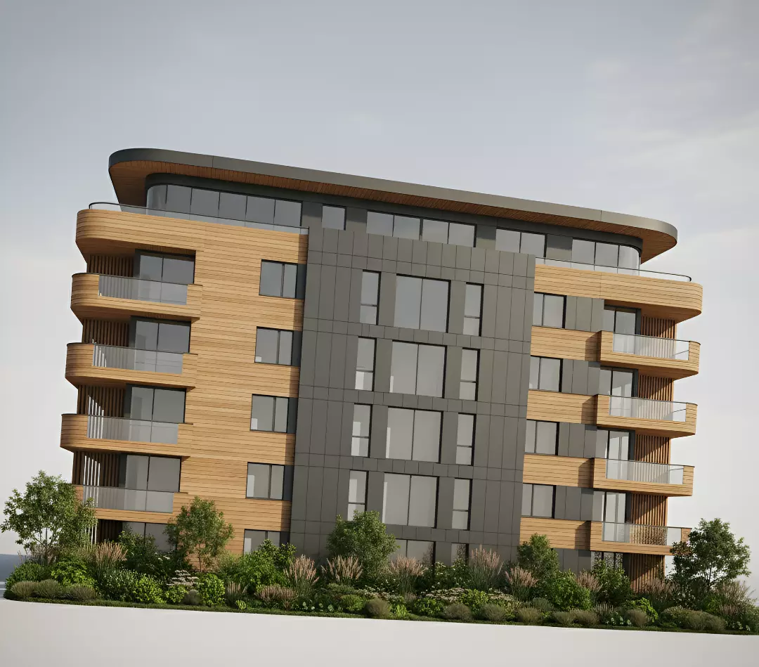 Modern Residential Building with Wood and Dark Panel Facade Low-poly 3D model_1