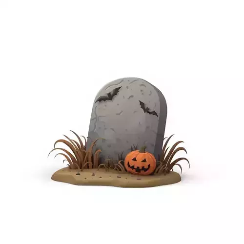 Cartoon Halloween Tombstone Scene 3D Model
