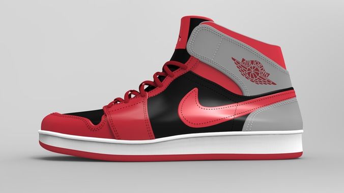 Air Jordan Mid 1 Red 3D model