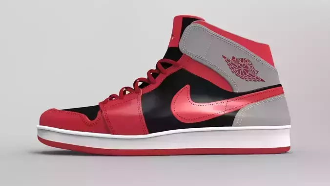 Air Jordan Mid 1 Red 3D model