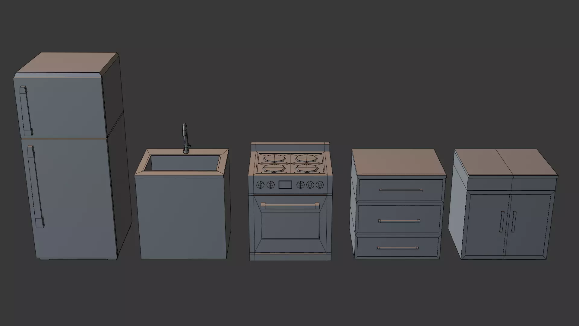 Simple Kitchen Set Low-poly 3D model_3