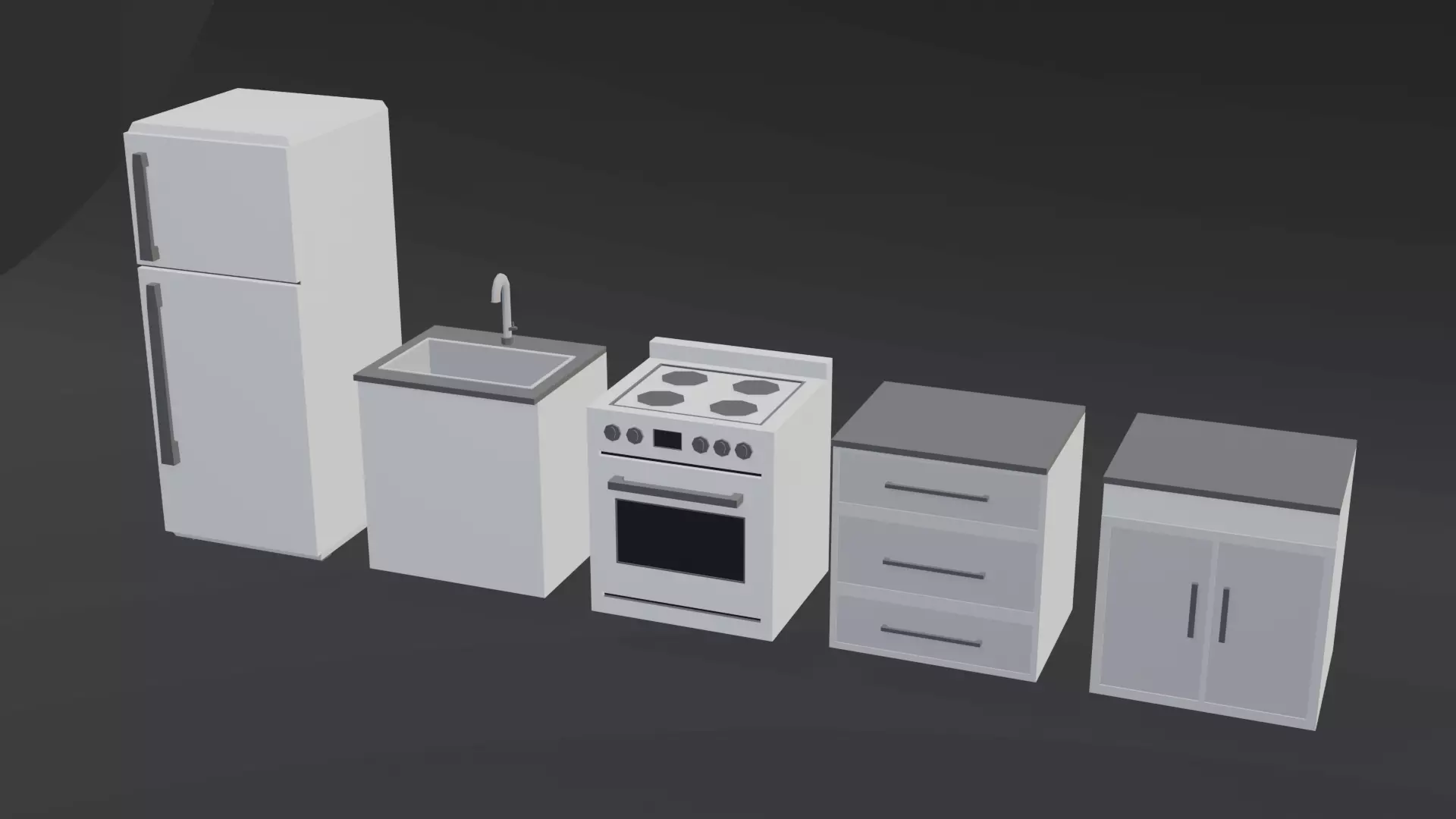 Simple Kitchen Set Low-poly 3D model_1