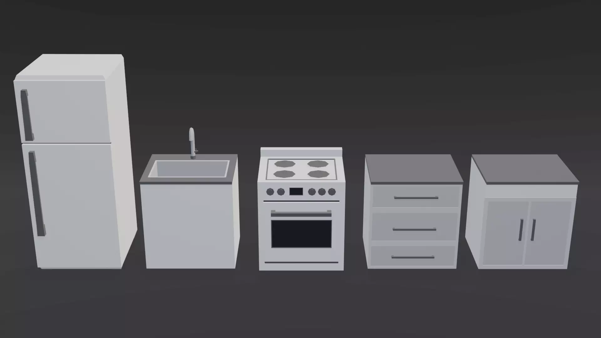 Simple Kitchen Set Low-poly 3D model_0