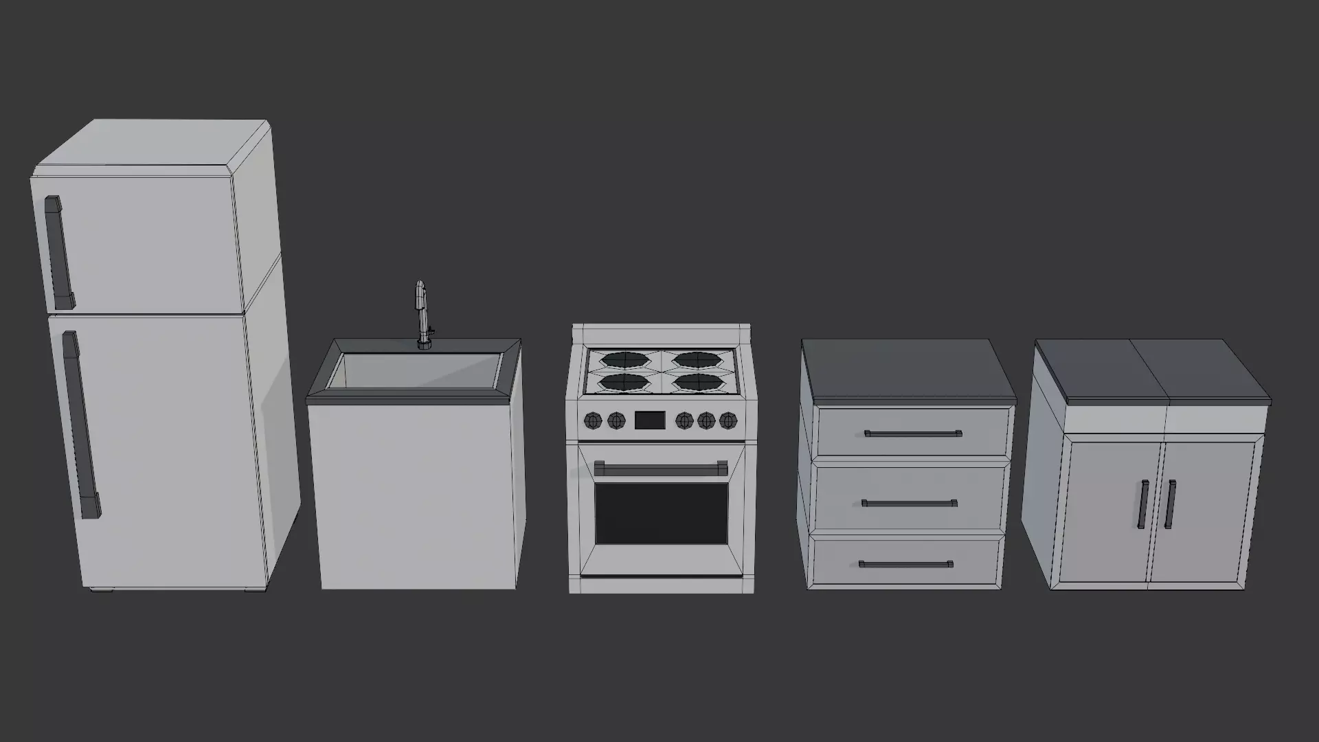 Simple Kitchen Set Low-poly 3D model_4