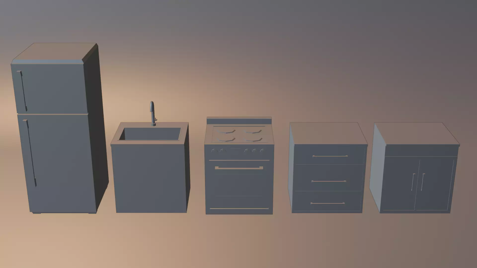 Simple Kitchen Set Low-poly 3D model_2