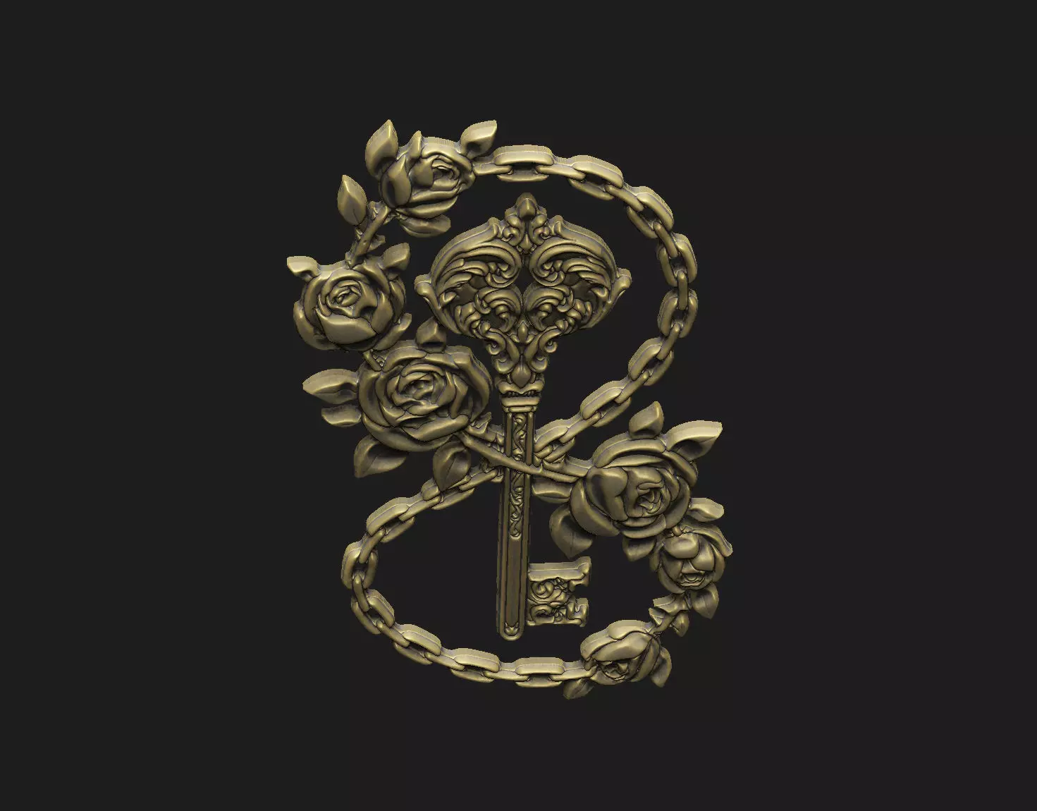 Key gothic catholic baroque pattern symbol laser design 3D print model_2