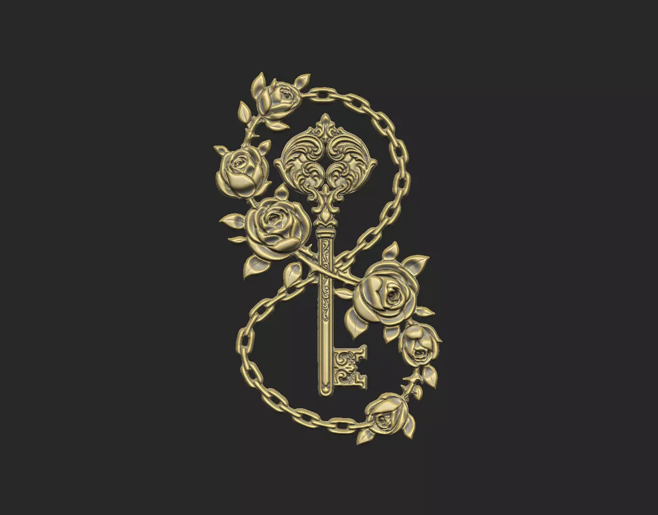 Key gothic catholic baroque pattern symbol laser design 3D print model_0