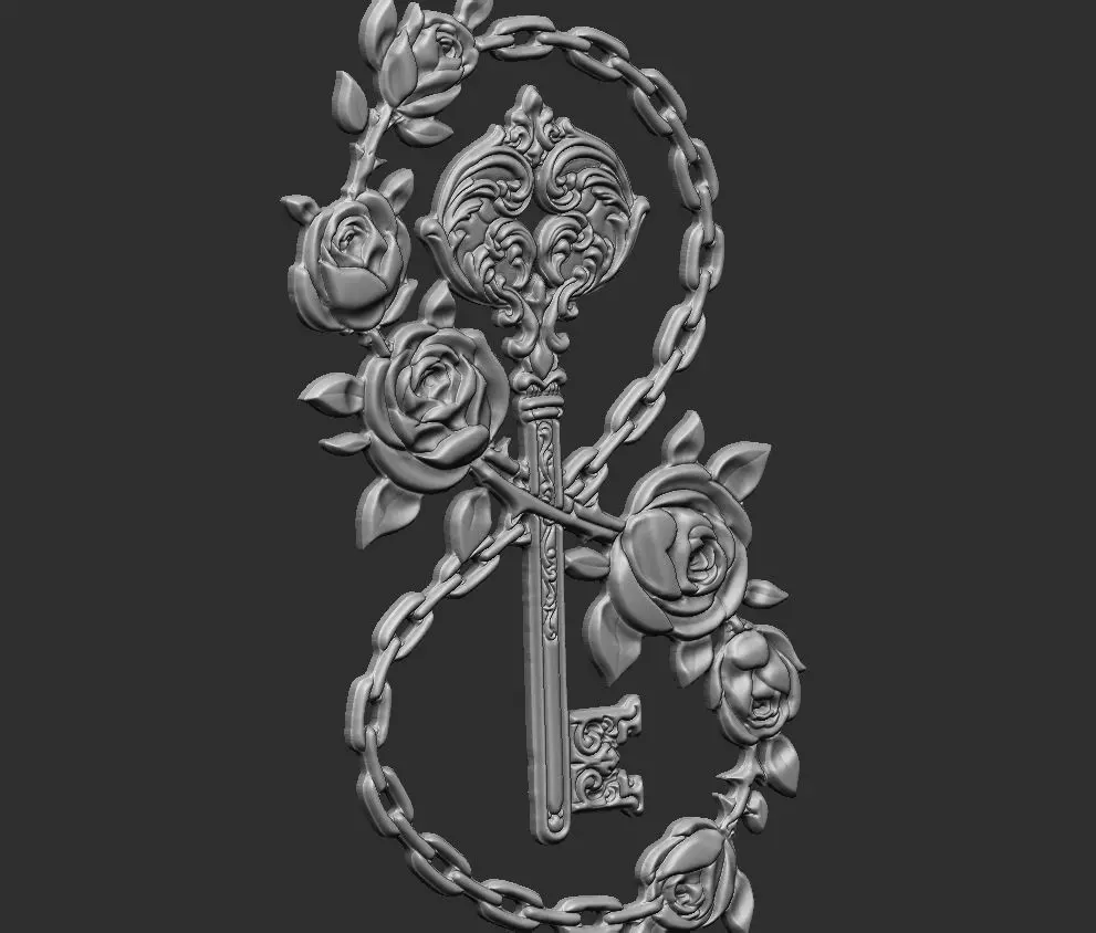 Key gothic catholic baroque pattern symbol laser design 3D print model_4
