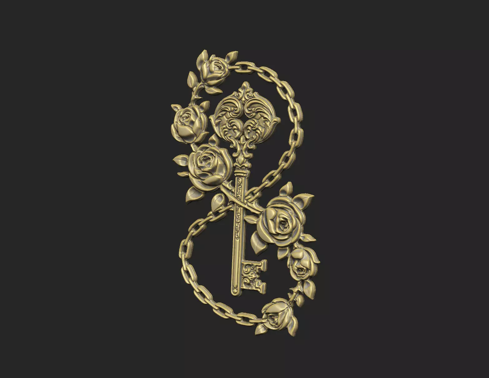 Key gothic catholic baroque pattern symbol laser design 3D print model_1