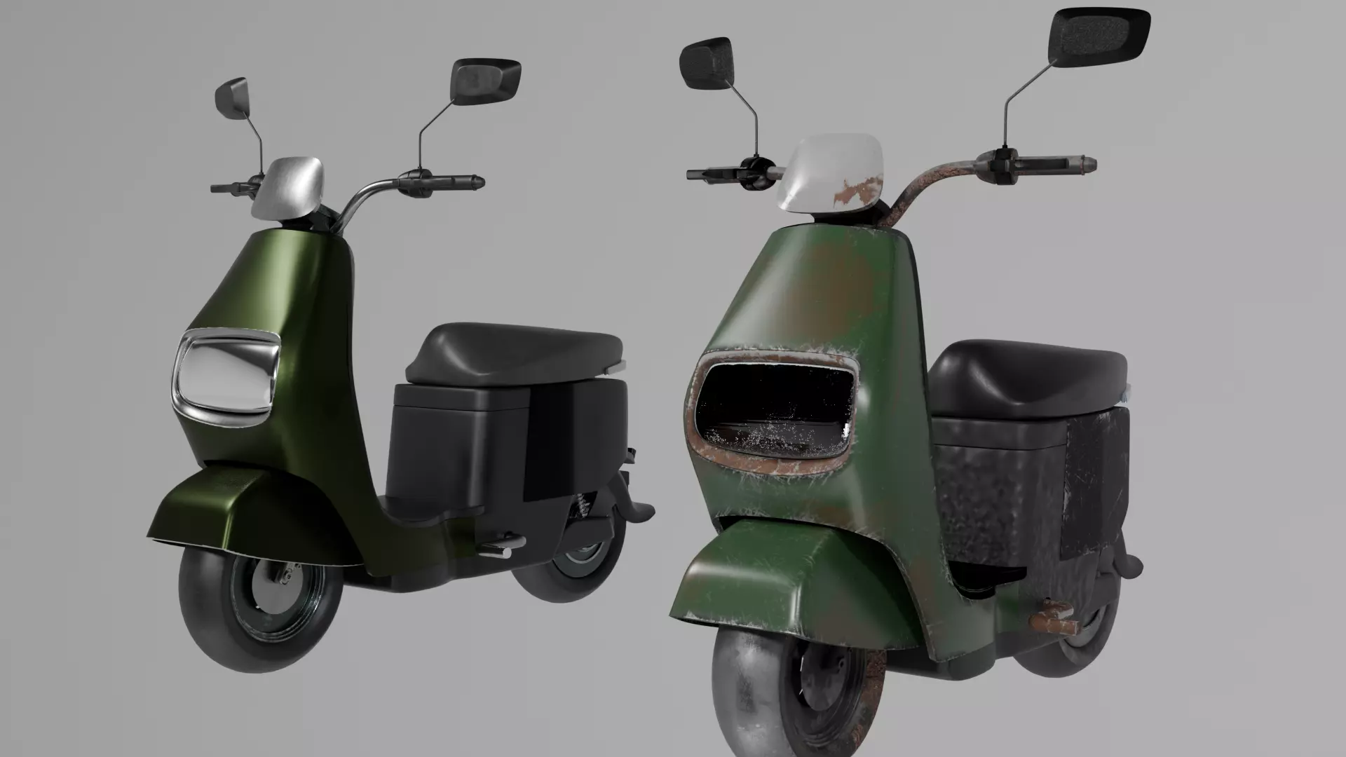 Retro Scooter 3D Model Clean and Damaged Versions 3D model
