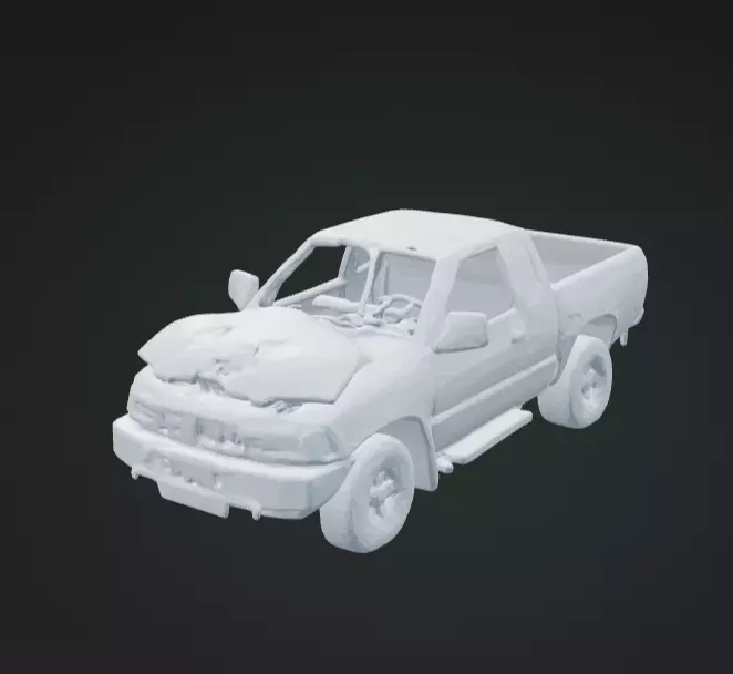 Wrecked Pickup Truck 3D Model Realistic Vehicle Scene Free 3D print model_0